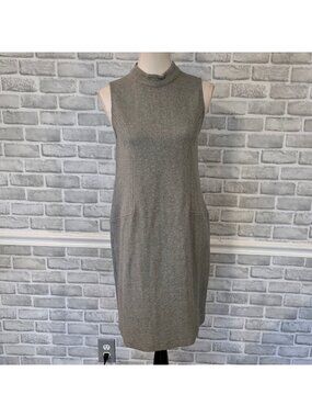 NWT Modern Vintage Gray Herringbone Knit Shift Dress Sleeveless Mock Neck S